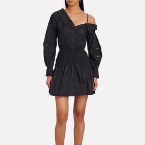 SELF-PORTRAIT One-Shoulder Poplin Shirt Dress